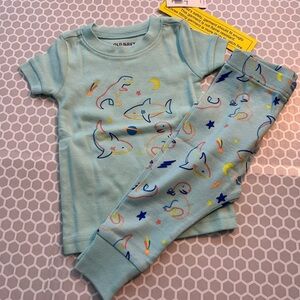 NWT Old Navy Light Blue Shark & Sea Creature Pajama Set Size 6-12M